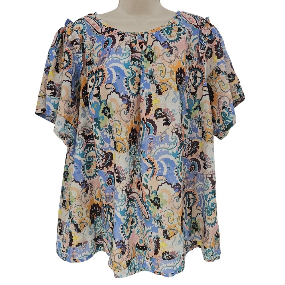 Anthropologie Mari Rai Plus SZβ 2X Paisley Pastel Tunic Top Fairycore Whimsical